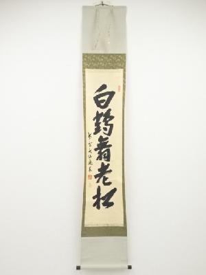 大徳寺尾関桃林筆　「白鶴舞老松」一行書　肉筆紙本掛軸（共箱）